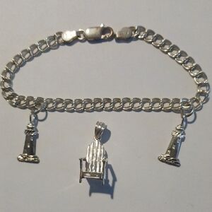 Italy Silver Charm Bracelet with Lighthouse & Chair Charms